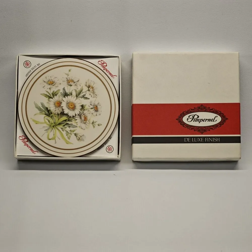 Vintage Pimpernel Marguerita Floral Coasters Set of 6 Cork Back Made in England